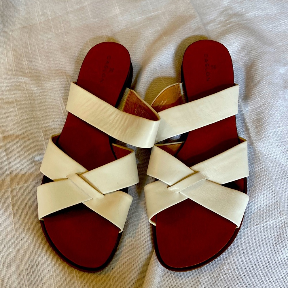 Caslon Cream White Leather Criss Cross Slides